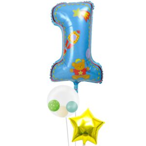 スターとぷちハート＆スマイルと大きなファーストバースデー【1才の誕生日のバルーン電報・男の子】