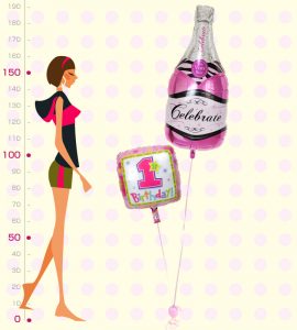 シャンパンでお祝いするファーストバースデー【1才の誕生日のバルーン電報・女の子】