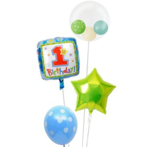 ぷちスマイルとライムスターとブルードットのファーストバースデー【1才の誕生日のバルーン電報・男の子】