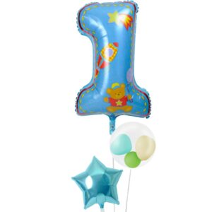 ぷちスマイルとブルースターと大きなファーストバースデー【1才の誕生日のバルーン電報・男の子】