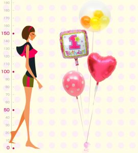 ぷちスマイルとピンクドットとピンクハートのファーストバースデー【1才の誕生日のバルーン電報・女の子】