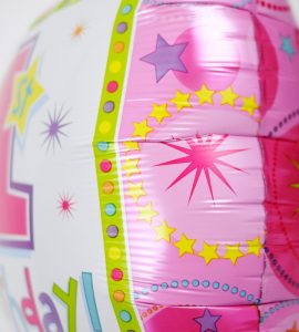 ぷちスマイルとピンクドットとピンクハートのファーストバースデー【1才の誕生日のバルーン電報・女の子】