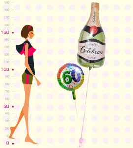 大きなシャンパンと60才バルーン【還暦祝いのバルーン電報】