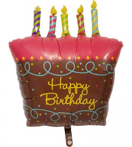大きなバースデーケーキと60才バルーン、レッドハート【還暦祝いのバルーン電報】