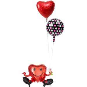 ハートくんが持つきらきらレッドハートと大人ドット【お祝いやパーティーのバルーン電報・装飾】