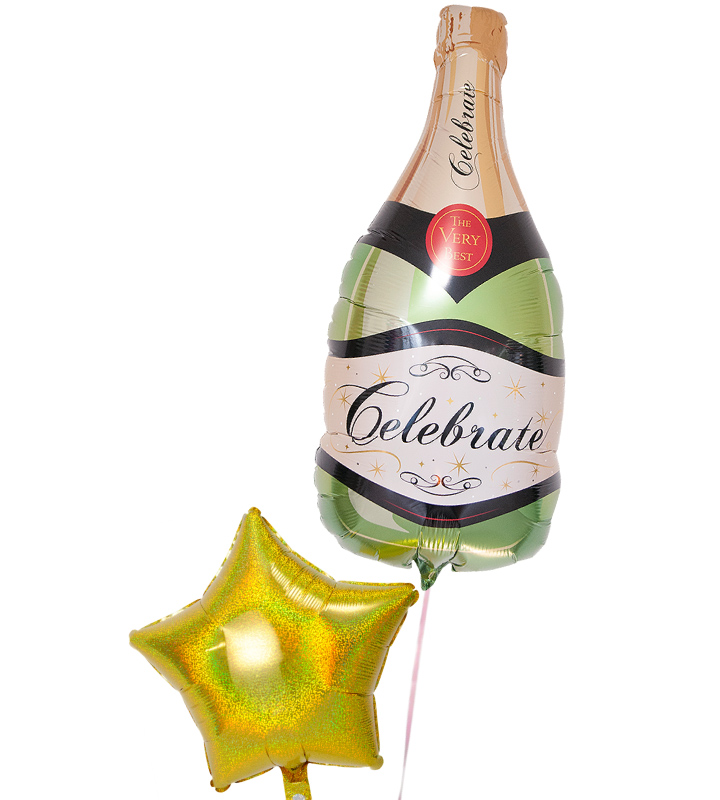 大きなシャンパンとキラキラスター【お祝いやパーティーのバルーン電報・装飾】