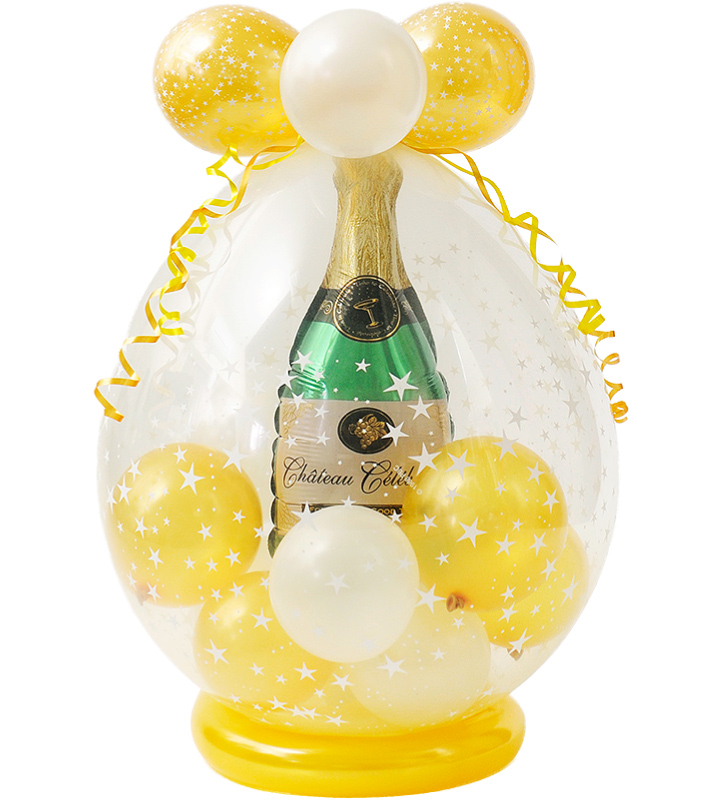 シャンパンバルーンでお祝い！ラッピングバルーン【お祝いやパーティーのバルーン電報・装飾】