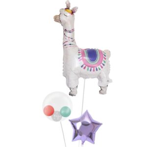 夢見るアルパカとブルー系プチバルーン、ラベンダースター【お祝いやパーティーのバルーン電報・装飾】