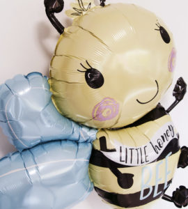 ハローベイビー（ピンク）とミツバチ、ぷちハート【出産祝いのバルーン電報 女の子】