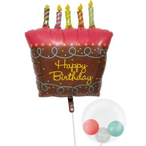 キャンドル付きケーキとぷちハート&スマイル【誕生日のバルーン電報】