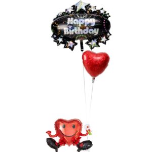 ハート君が持つ大人キラキラバースデーとハートバルーン【誕生日のバルーン電報】