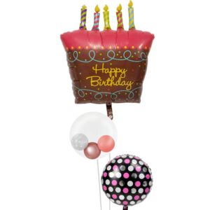 キャンドル付きケーキとドットとぷちハート&スマイル【誕生日のバルーン電報】