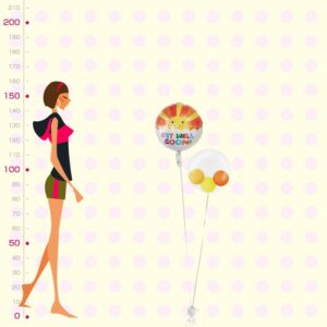 イエローフラワーとイエロースマイル＆ローズハートのプチバルーン【お見舞いのバルーン電報】