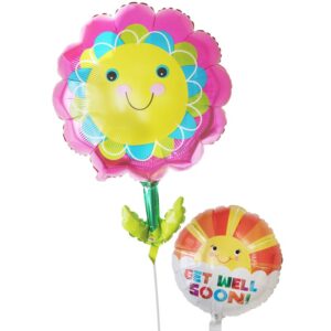 カラフルなニコニコフラワーとイエローフラワー【お見舞いのバルーン電報】