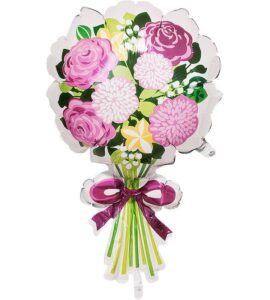 イエローフラワーと大きな花束、グリーンキャンディー【お見舞いのバルーン電報】