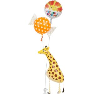 イエローフラワーとオレンジキャンディー、きりん【お見舞いのバルーン電報】