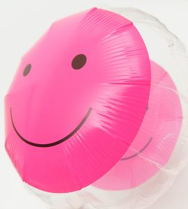 透明ピンクハートとピンクのクマ、透明ピンクスマイル【母の日のバルーン電報】