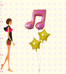 大きな音符と2連スターバルーン【ピアノやバレエの発表会のバルーン電報】