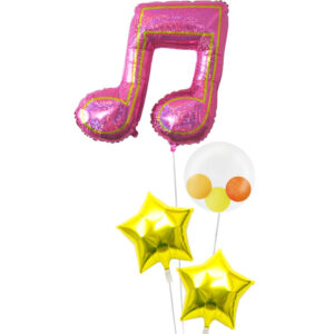 大きな音符とぷちハート＆スマイル、2連スターバルーン【ピアノやバレエの発表会のバルーン電報】