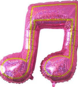 大きな音符とぷちハート＆スマイル、2連きらきらシルバーハート【ピアノやバレエの発表会のバルーン電報】