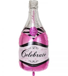 エンジェルちゃんが持つ、大きなシャンパンときらきらピンクハート【結婚式のバルーン電報】