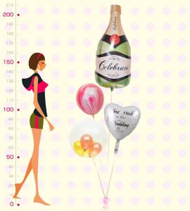 大きなシャンパンとピンクマーブル、ホワイトハート、ピンク＆ゴールドのぷちバルーン【結婚式のバルーン電報】