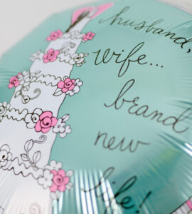 イエロードットとグリーンドット、シャンパン＆ケーキのウェディング、ホワイトウェディングの6連【結婚式のバルーン電報】
