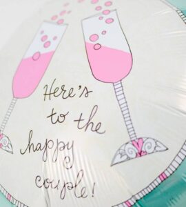 大きなシャンパンとピンクドット、シャンパン＆ケーキのウェディング【結婚式のバルーン電報】