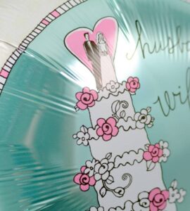 大きなシャンパンとピンクドット、シャンパン＆ケーキのウェディング【結婚式のバルーン電報】