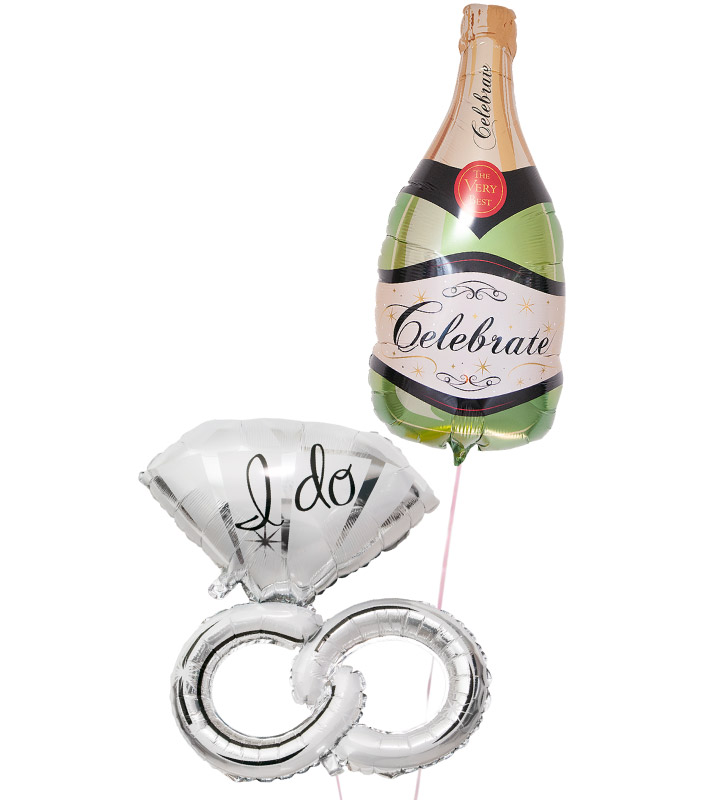 ウェディングリング＆大きなお祝いシャンパン【結婚式のバルーン電報】