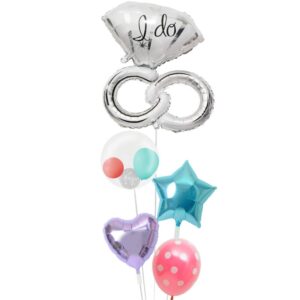 ウェディングリングとぷちバルーン＆ハート、ブルースター、ラベンダーハート、ピンクドット【結婚式のバルーン電報】