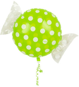 ウェディングリングとグリーンキャンディー、ピンクドット、マゼンタハート、イエローキャンディー【結婚式のバルーン電報】