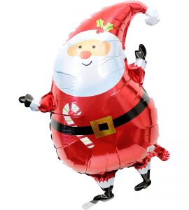 サンタクロースとピンク＆ゴールドのぷちバルーン、ピンクドット【クリスマスのバルーン電報】