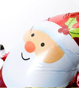 サンタクロースとピンク＆ゴールドのぷちバルーン、ピンクドット【クリスマスのバルーン電報】