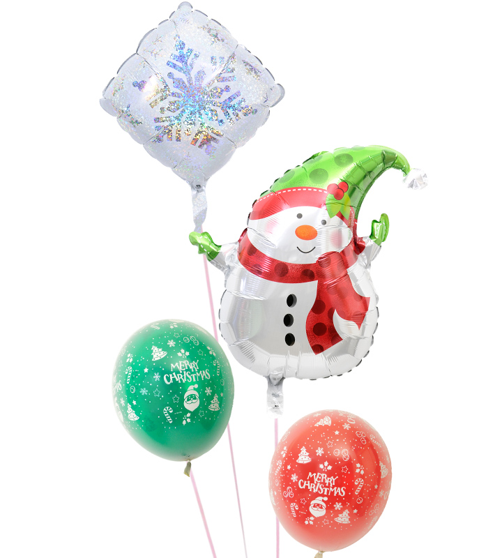 雪の結晶とスノーマン、グリーンクリスマス、レッドクリスマス【クリスマスのバルーン電報】