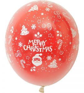 雪の結晶と柊バルーン、レッドクリスマスの4連バルーン【クリスマスのバルーン電報】
