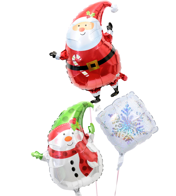 雪の結晶とサンタクロース＆スノーマン【クリスマスのバルーン電報】